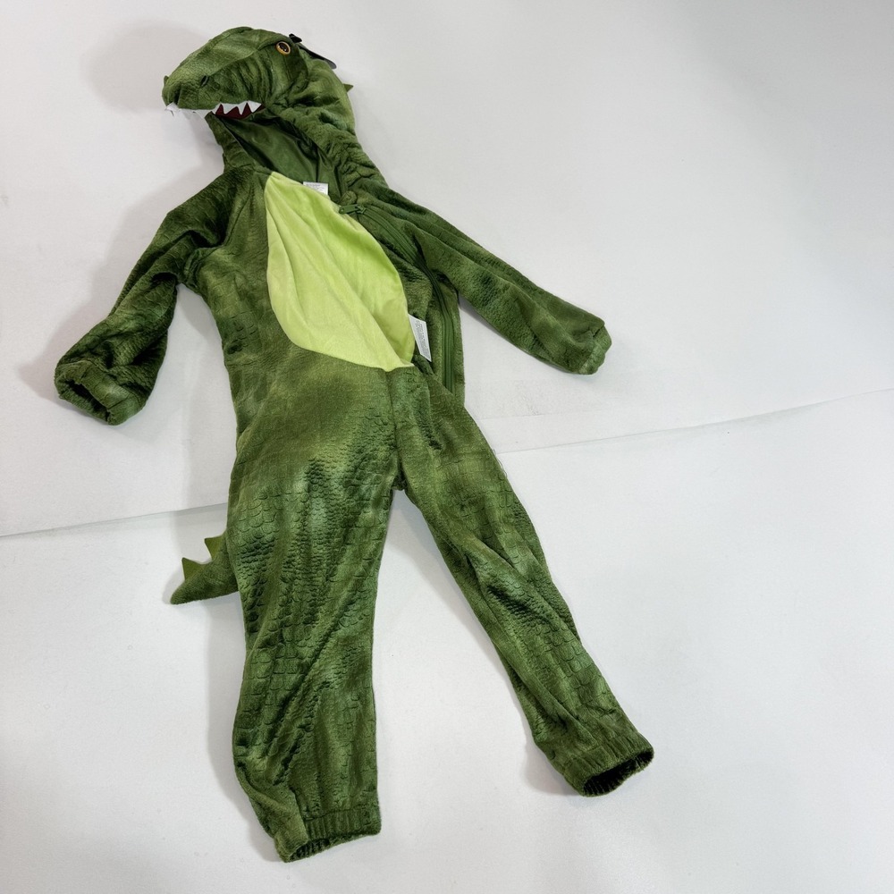 Target Dinosaur Costume One Piece Kids 2XS Green Plush Hooded Tail Halloween